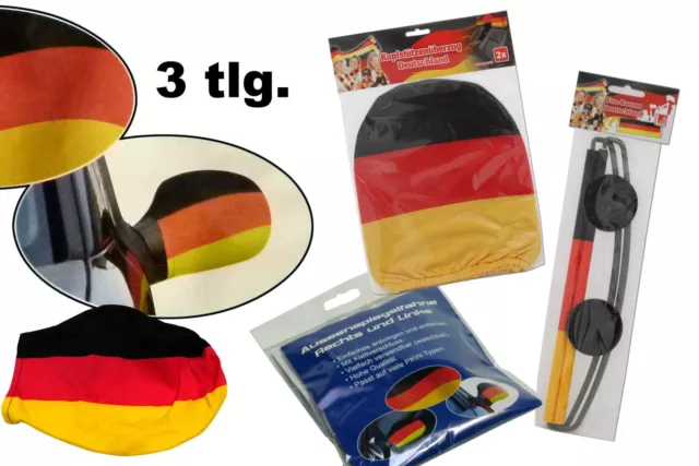 Deutschland Auto Fan-Set 3 tlg EM WM Olympia Fussball Fan Artikel Set Fußball