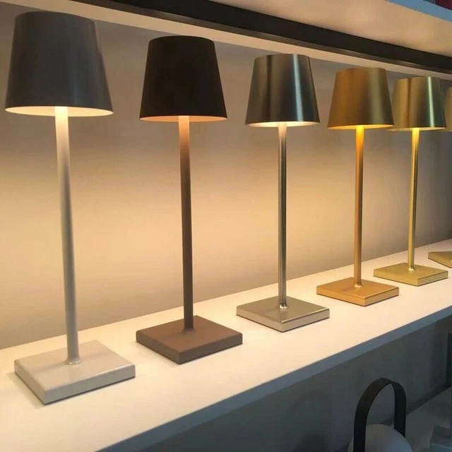 Lampada da tavolo led ricaricabile simile poldina oro nera bianca grigia rossa
