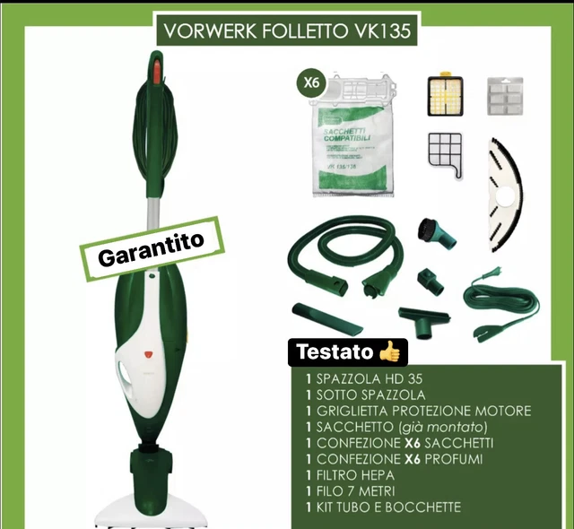 Aspirapolvere Folletto VK135 Rigenerato Con Battitappeto EB351 - 24 Mesi Garanzia - Foto 9