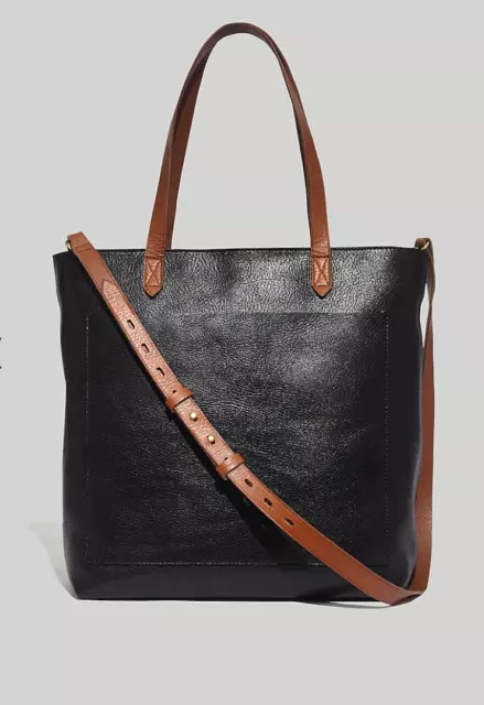 Madewell Womens $188 Zip Top Medium Transport Tote Black Brown AE189 Embossed 2