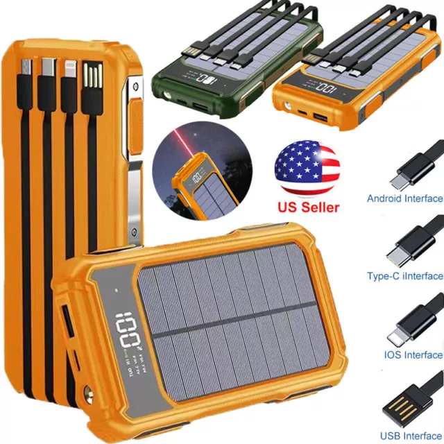 Solar Power Bank 50000mAh Portable Fast Charging External Battery Flashlight NEW