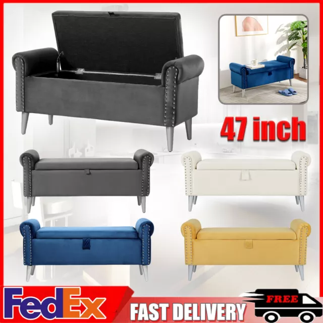 47" Ottoman Folding Storage Bench Footrest Seat Bench For Bedroom Living Room US