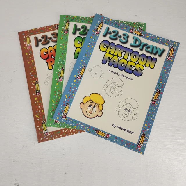 1-2-3 DRAW CARTOON People Faces Animals Steve Barr Set of 3 Books ...