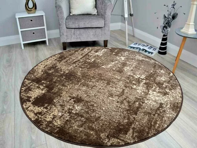 Small Large Circle Rug Brown Beige Marble Round Circular Floor Rugs Cheap UK