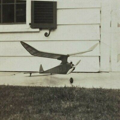 Model Airplane On Porch Propeller RC Vintage B&W Photograph Snapshot 2.75 x 4.5