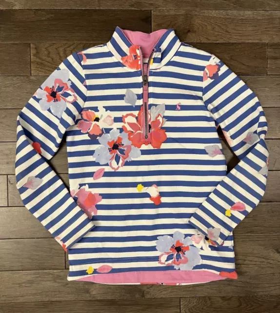 Girl's JOULES Striped Floral 1/4 Zip Pullover Sweatshirt Size 9-10 Yrs