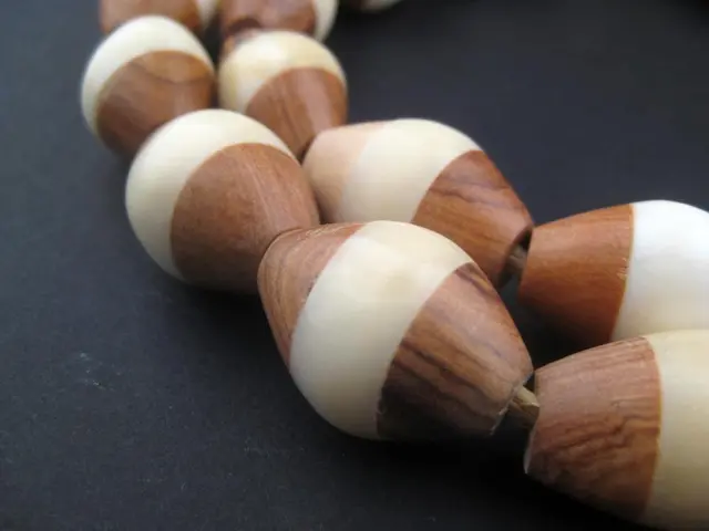 Inlaid Ebony and Bone Tanzanian Bicone Beads 20mm African Multicolor Wood