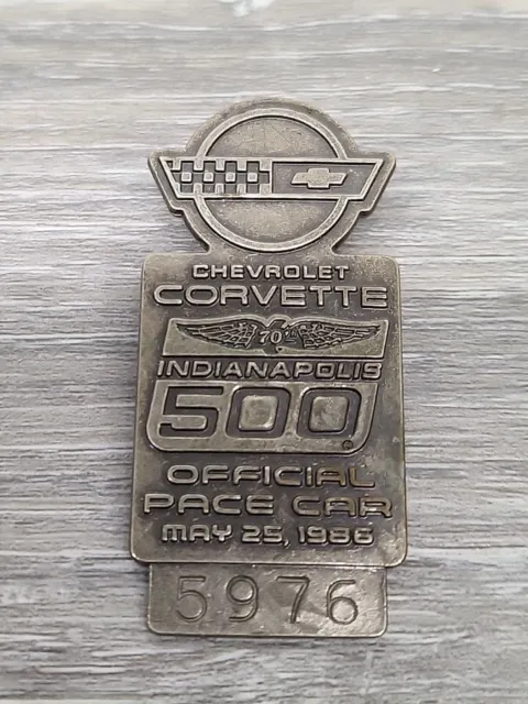 Indy 500 Silver Pit Badge 1986 #5976 Chevy Corvette Pace Car