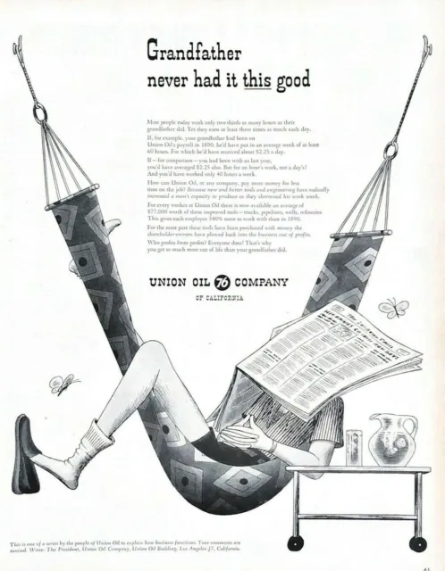 1954 Union 76 Oil Company Vintage Print Ad Grandfather Never Had It This Good