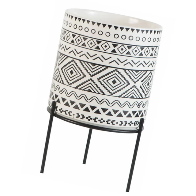 Keramik -Pflanzer -Topf mit Metallstand Garten Blumen Pots Porzellanbehälter
