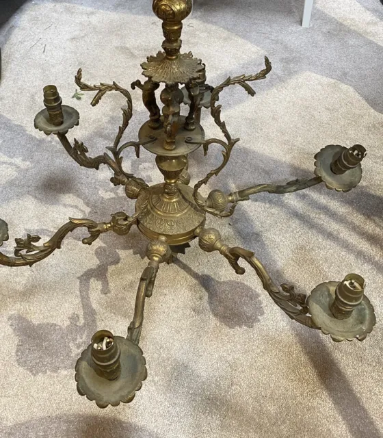 French Victorian Ornate Brass Chandelier with Cherubs