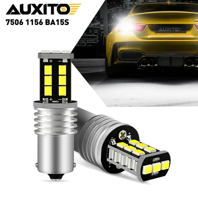2X AUXITO 1156 P21W 7506 BA15S Car LED White Turn Signal Brake Tail Light Bulb E