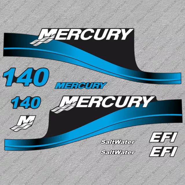 Mercury 140hp EFI Saltwater outboard engine decals BLUE sticker set reproduction