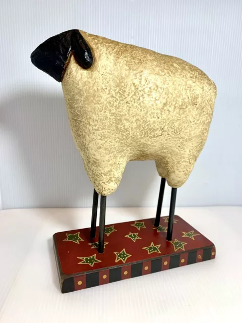 Large ~ Vintage ~ Primitive ~ Folk Art ~ Resin Sheep ~ Signed Debbie Piotrowski