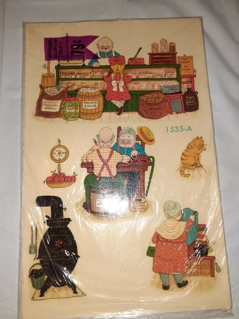 Paquete de calcomanías Meyercord vintage sin abrir 1535-A tienda rural década de 1970