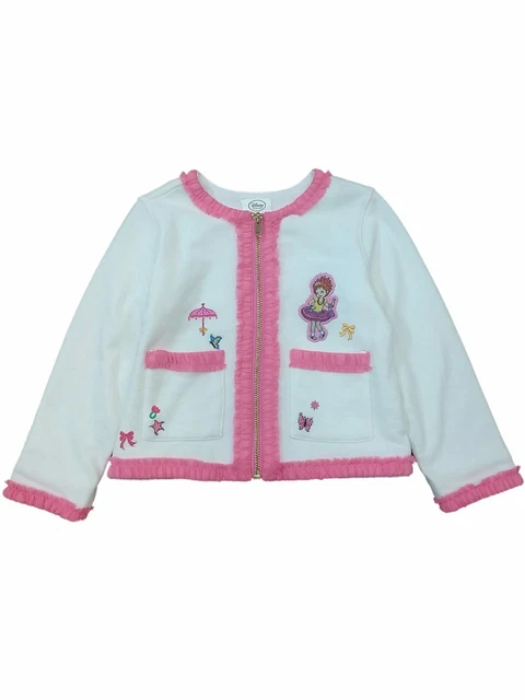 Disney Toddler & Girls White & Pink Fancy Nancy Zip Front Sweater Jacket
