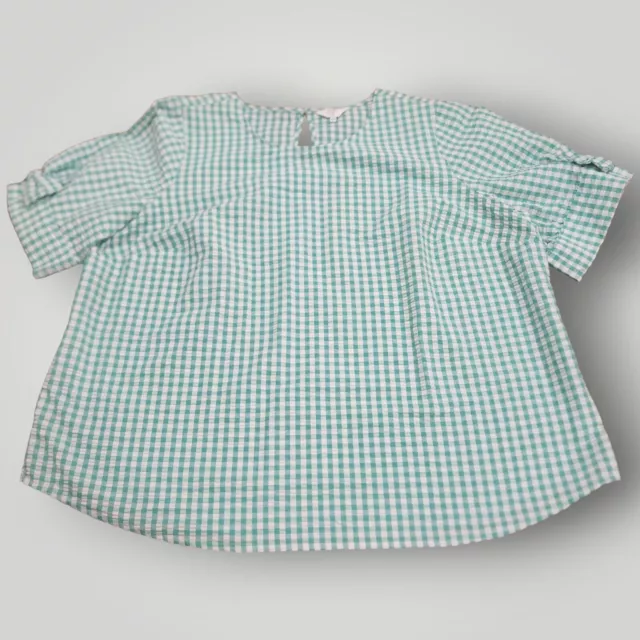 Crown & Ivy Women's PLUS 2X Mint Green Check Pullover Bow Sleeve Top