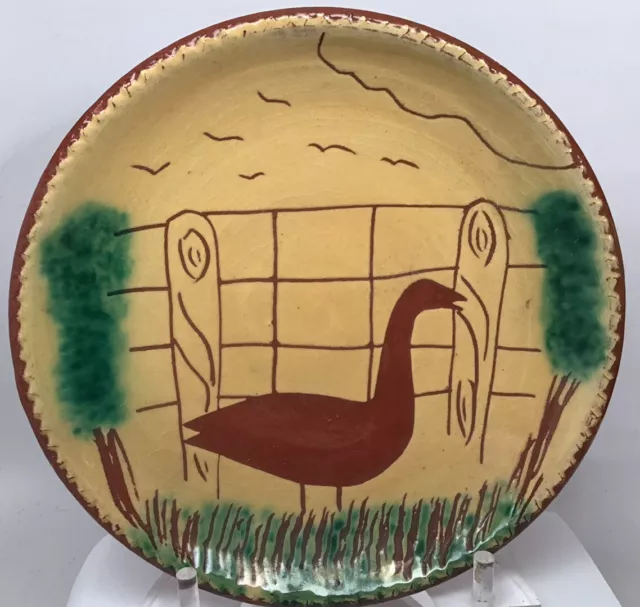 FFA Fairfield Folk Art Pottery Goose Geese Plate American Redware USA PA  7 3/8”