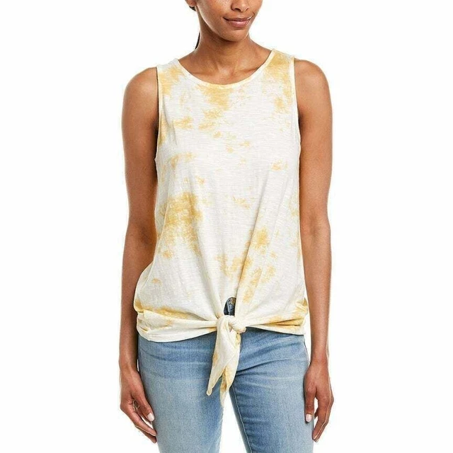 Elan Womens Yellow Printed Sleeveless Front Tie Tank Top Size Medium M