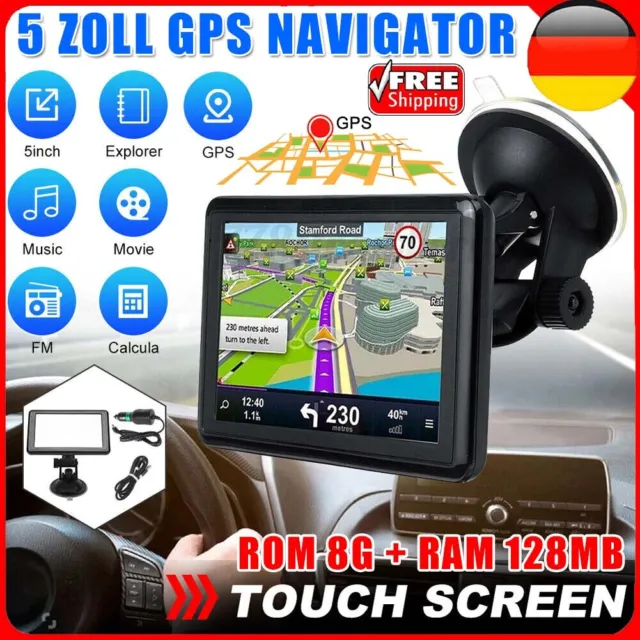 5 Zoll GPS Navi Navigation für Auto LKW PKW Navigationsgerät 8G +128MB EU Karten