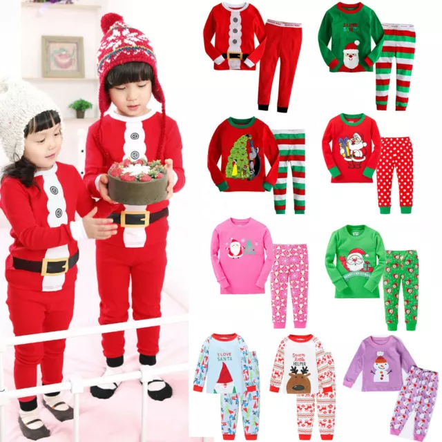 Kids Girls Boys Christmas Pajamas Set Nightwear Xmas Pyjamas Sleepwear.↑