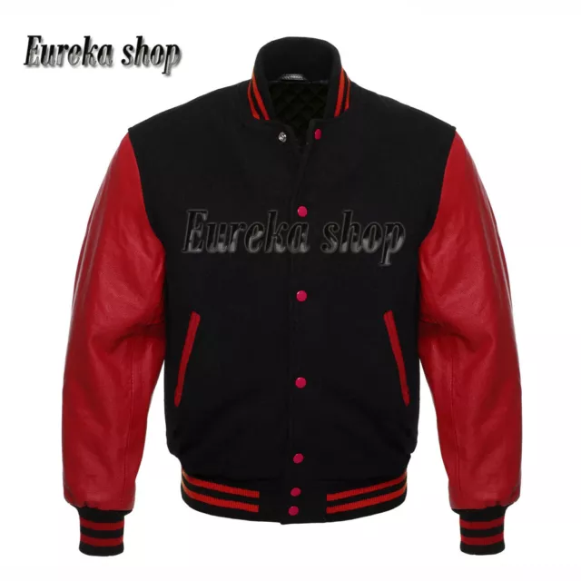 VARSITY LETTERMAN BASEBALL Bomber jacket Wool & Genuine Leather Sleeves ...