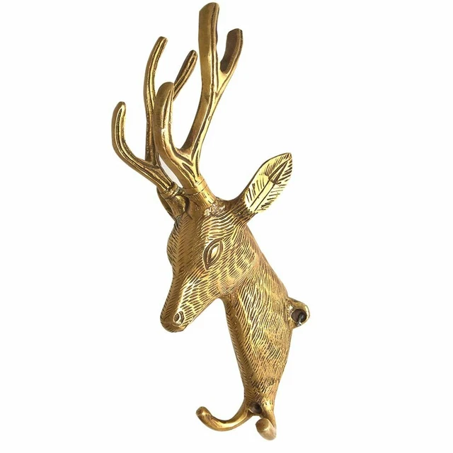 New Clothes Holder for Door Golden Antique Coat Rack Brass Wall Hooks Deer Head