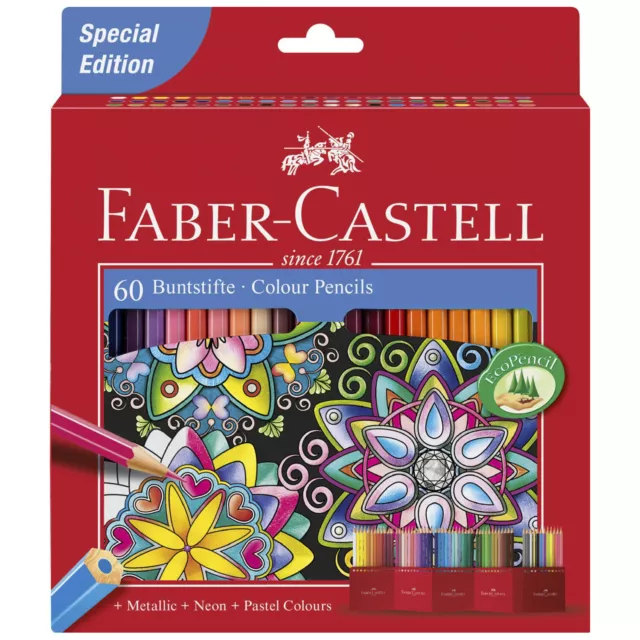 Faber-Castell 60 Colouring Pencils Set Metallic Neon Pastel