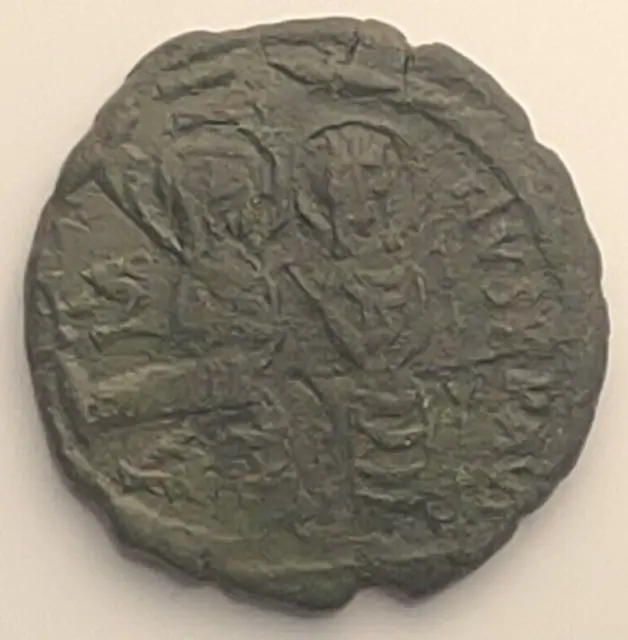 Byzantine - Justin II with Sophia (565-578AD) AE Half Follis