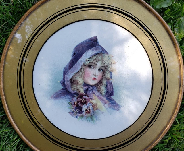 Antique 1800'S Victorian Chimney Cover Flue Pipe Child W/ Violets 9"