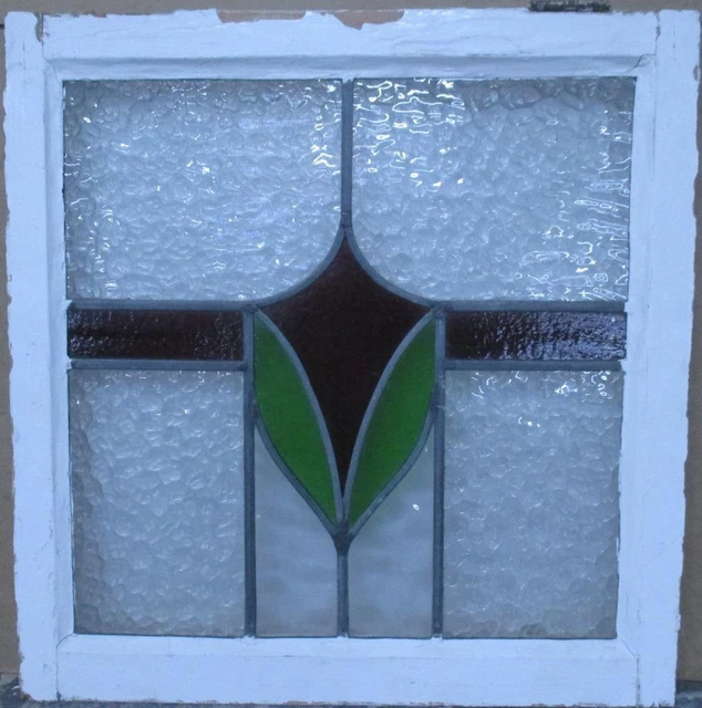 MIDSIZE OLD ENGLISH LEADED STAINED GLASS WINDOW Pretty Geometric 22.75" x 23.25"