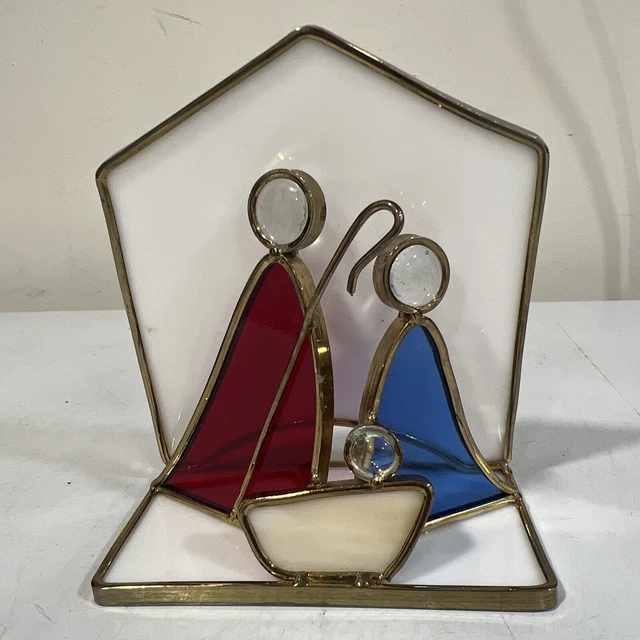 STAINED GLASS CHRISTMAS Nativity Scene Baby Jesus Mary and Joseph 19.
