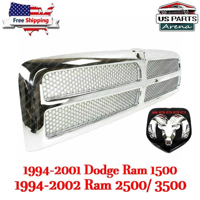 New Chrome Grille & OEM Emblems For 94-02 Dodge Ram 1500/ Ram 2500/ Ram 3500 2Pc