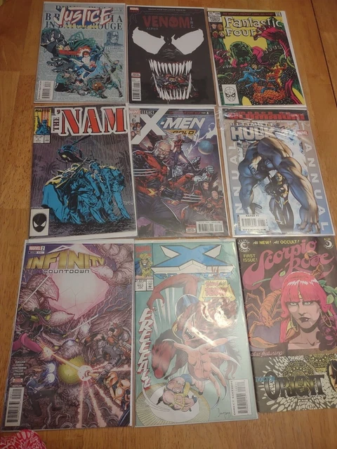 Lot of 9 Marvel Comics Venom,X-Men,Hulk,Nam,Iron Man,Daredevil,GI Joe,Fantastic 