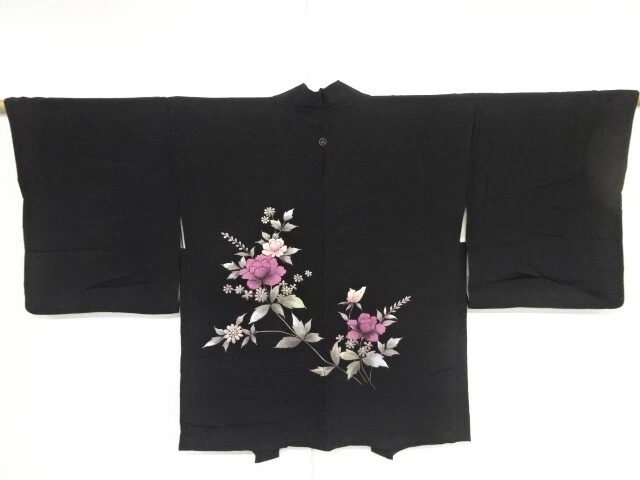 03532# Japanese Kimono / Antique Haori / Embroidery / Floral Plants