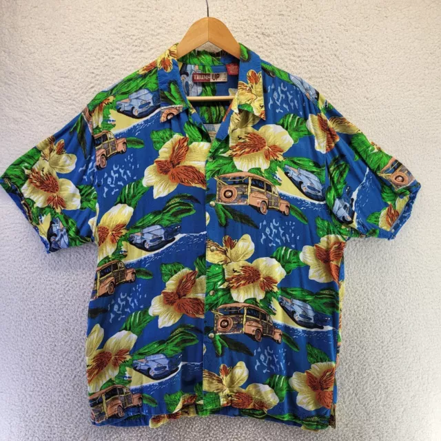 THUMBS UP HAWAIIAN Print Camp Shirt Mens Large Blue Floral Button Down ...