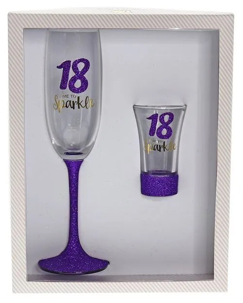 Sparkle Shot & Flute Set Glass - Birthday Gift (18th, 21st)