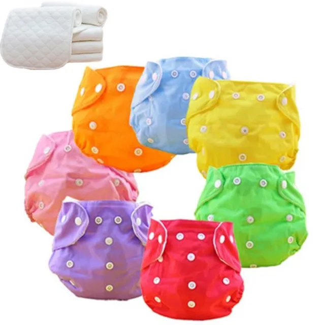Washable Baby Cloth Diaper Nappies 5 Diapers Adjustable Reusable +Free 5 INSERTS 2