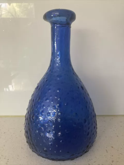 Vintage Blue Glass Decanter Dimples Pourer Collectable Rare