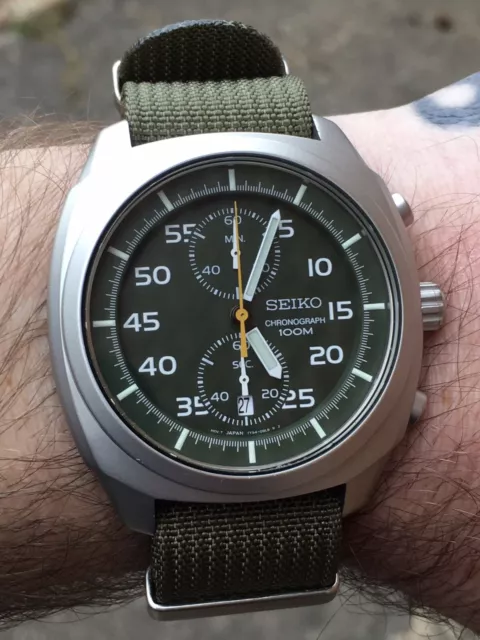 SEIKO 7T94 QUARTZ Military Pilot Aviator Style Chronograph Watch Green Dial 249.99 PicClick UK