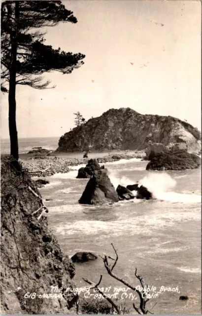 RPPC Crescent City CA Pebble Beach Rugged Art Ray c1930-1940s photo postcard IP4