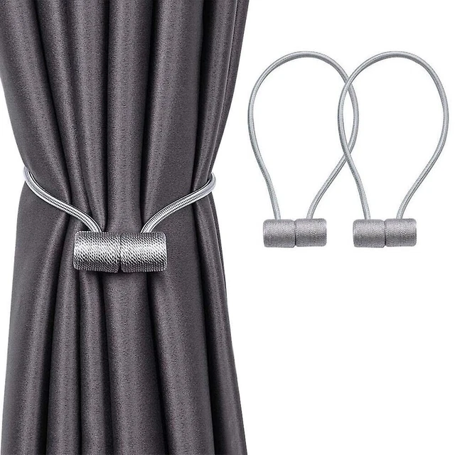 2 Pcs Grey Magnetic Curtain Tiebacks Tie Backs Buckle Clips Weave Rope Holdbacks
