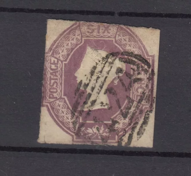 GB QV 1847 6d Purple Embossed Cut Square SG60 Fine Used BP9542