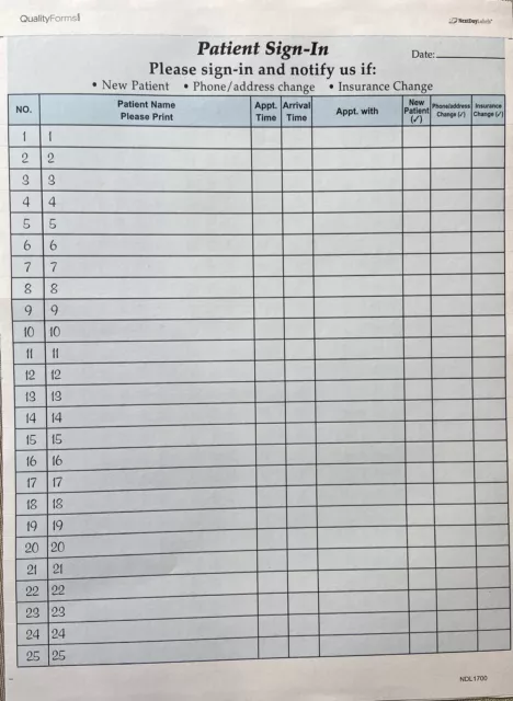 Patient Sign in Forms 125 Sheets Color Blue HIPAA Approved  3 Part Carbonless