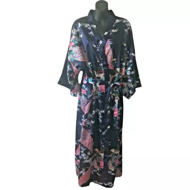 Japanese Style Kimono Robe Loungewear Yukata Sleeves Floral Peacock XL NWOT