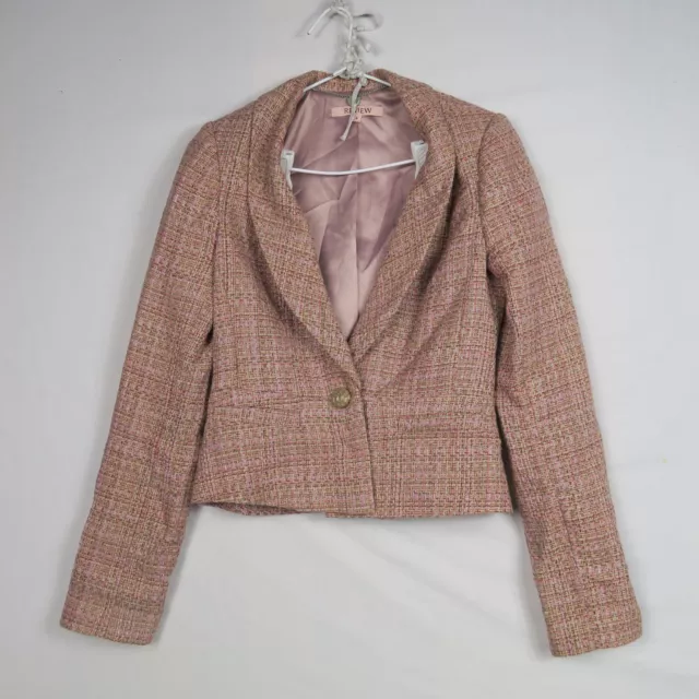 Review Womens Blazer Jacket 8(AU) or XS Brown Collared Tweed Formal Office