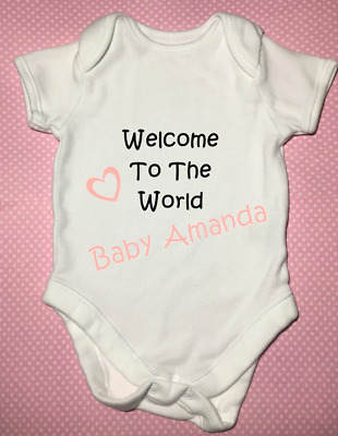 Personalised Welcome to the world girl baby grow vest bodysuit baby shower gift