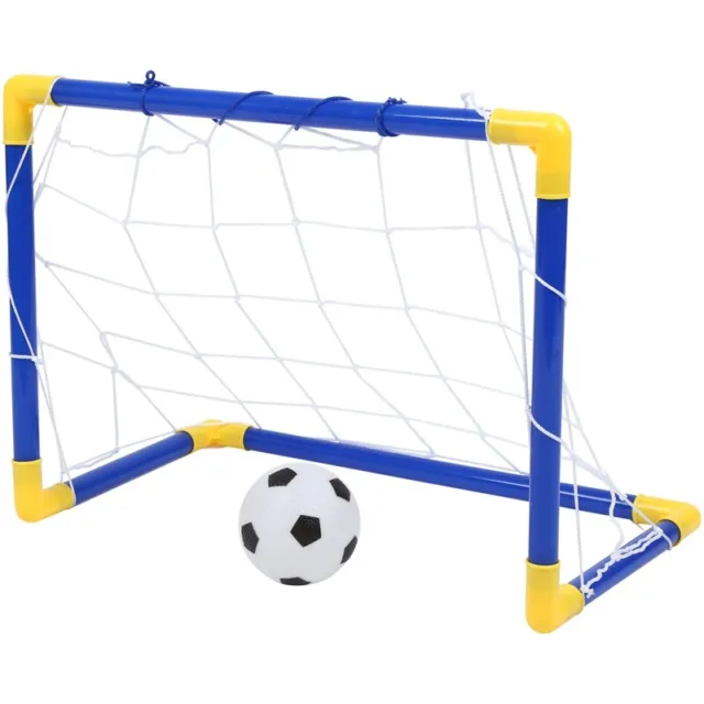 2X(Indoor  Folding Football Soccer Ball Goal Post Net Set+Pump Kids Sport5460