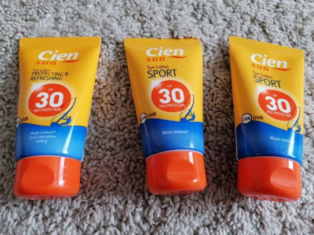 Job Lot 3 x 75ml Cien Sun Lotion Sport SPF 30 Waterproof.