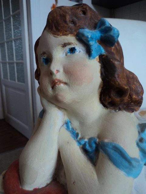 Statue platre vintage d'enfants et d'un chien - Collection